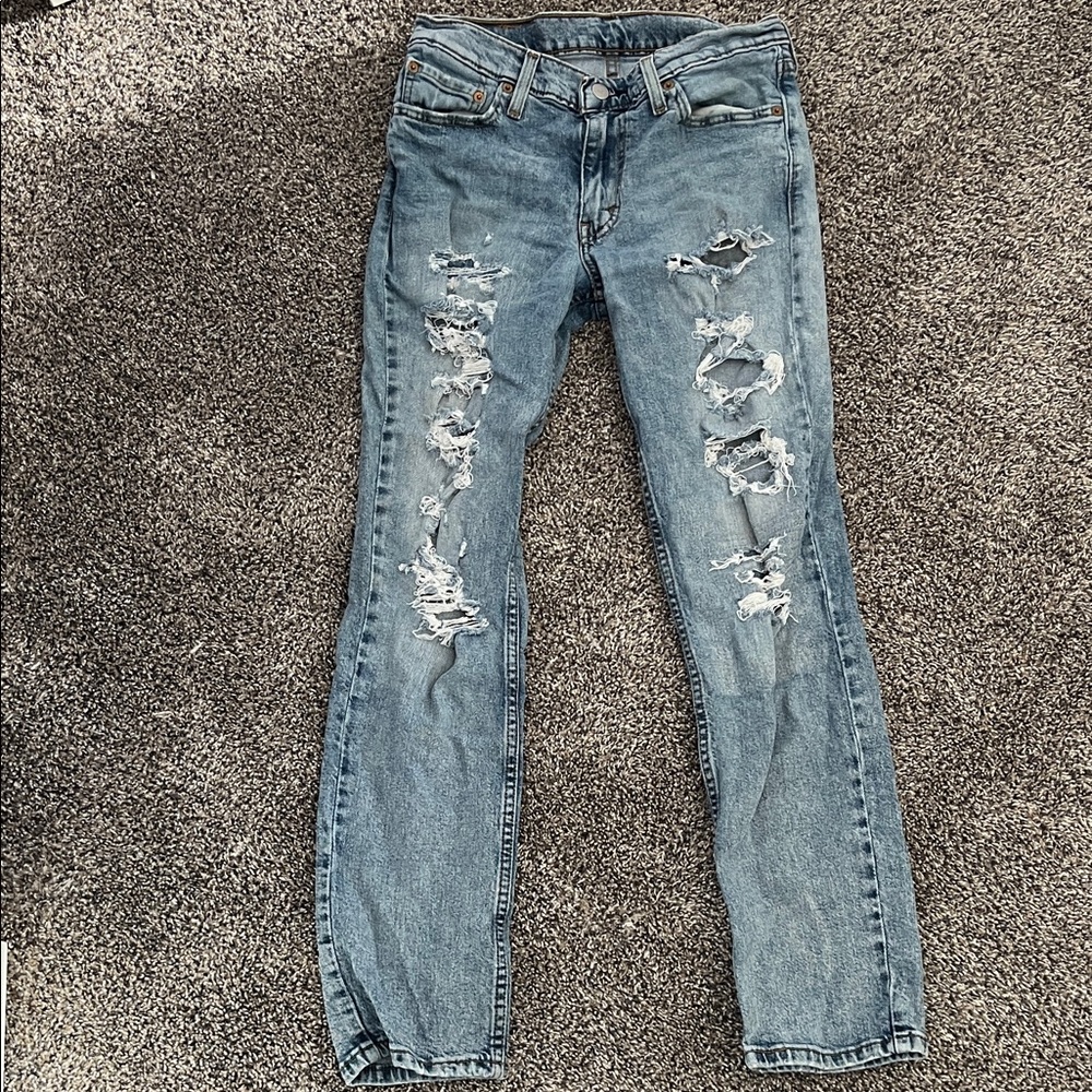 Stylish Distressed Slim Straight Jeans - Blue